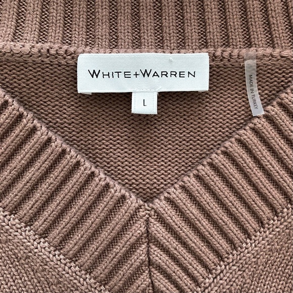 WHITE + WARREN Organic Cotton Oversized V-Neck Sweater Mocha Brown - Picture 7 of 13